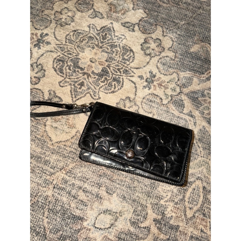 Vintage Coach Patent Leather Shiny Black Wallet Wristlet Y2K